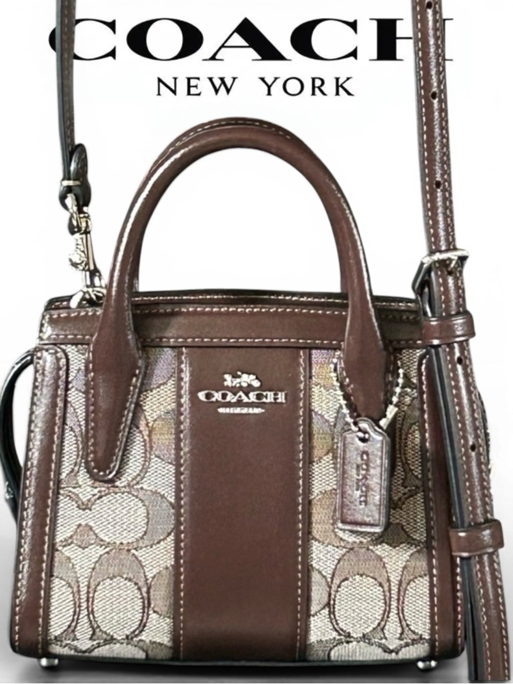 COACH Andrea Mini Carryall Signature C Jacquard w/Calf Leather Trim XBody Bag